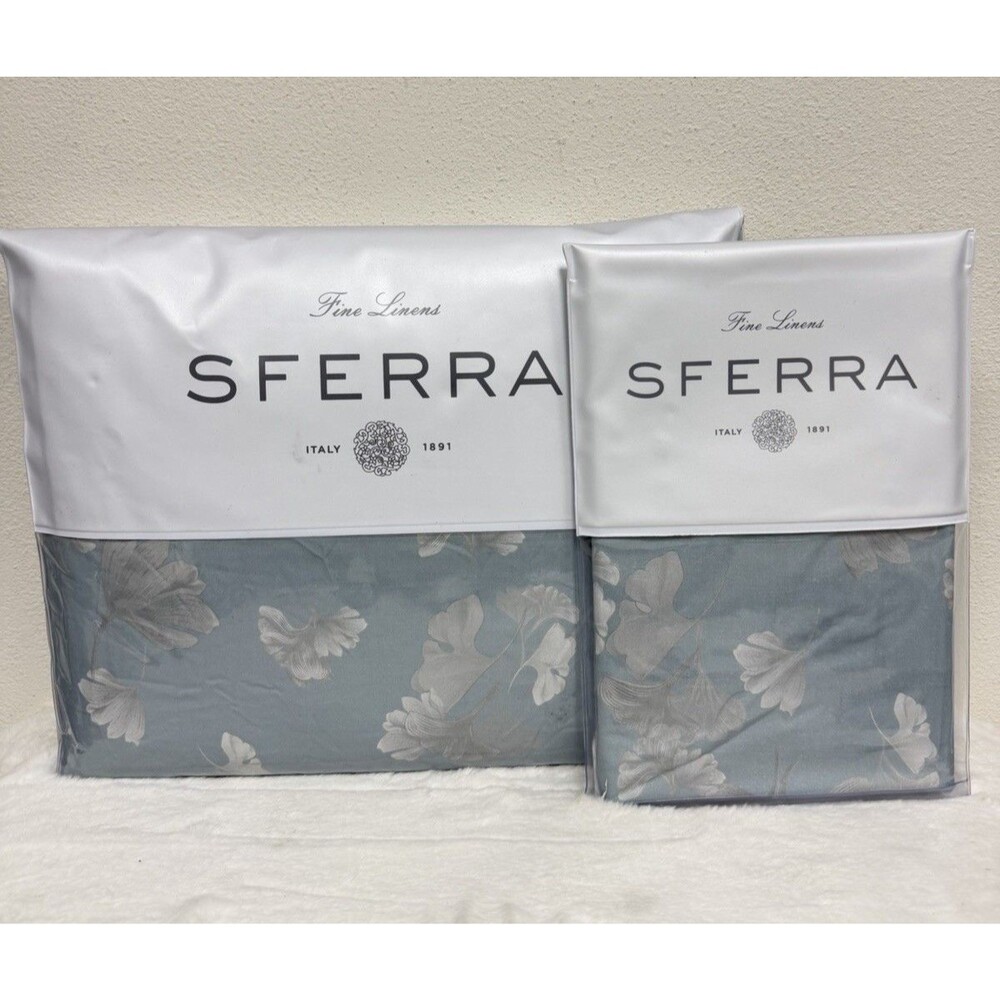 Sferra Ginkgo 5905 Long Staple Cotton FULL / QUEEN Duvet Cover + 1 Boudoir Sham